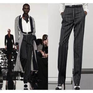 Ralph Lauren Collection Purple Label Pinstripe Wool Pants 12 Straight Leg Runway